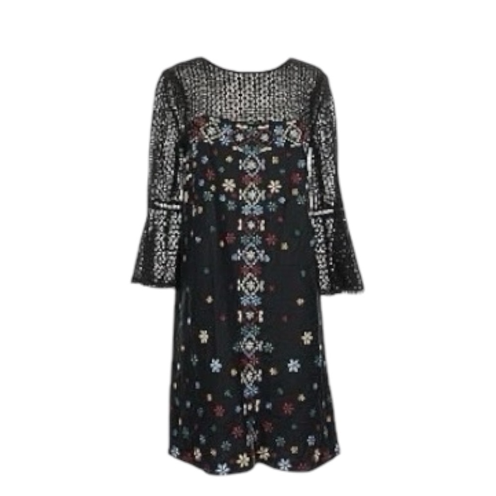 ANTHROPOLOGIE Akemi Kin Black Maud Embroidered Shift Dress Size 10